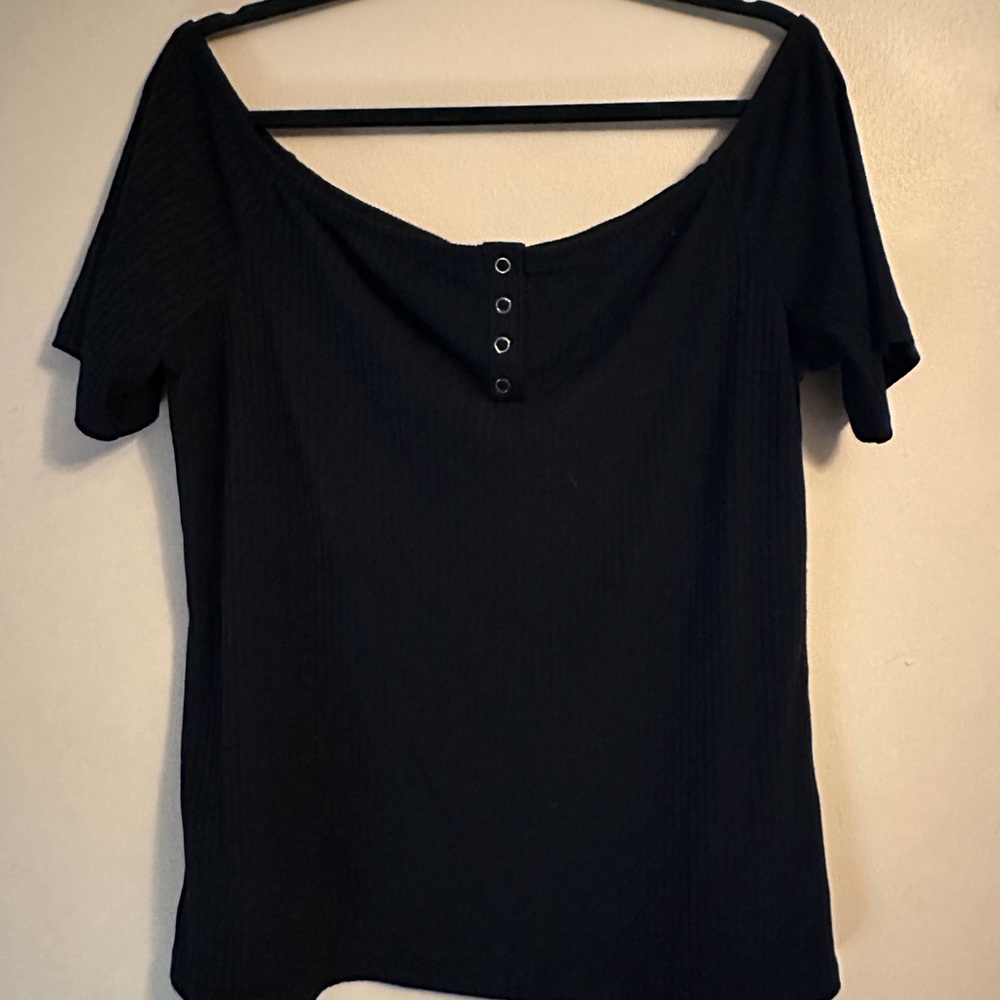 Black Ribbed Off-Shoulder Top